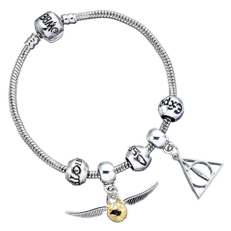 Bracelet with Harry Potter charms (Golden Snitch, Deathly Hallows, and Spells)
