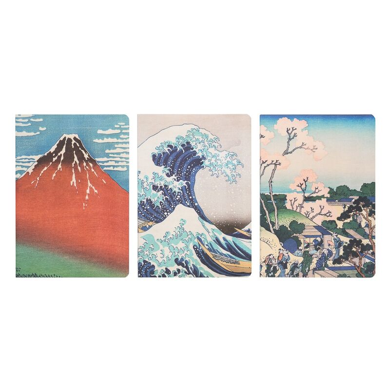 Pacote com 3 cadernos A5 da Grande Onda de Kanagawa Hokusai - MerchVillain